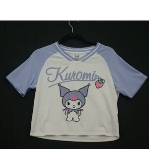 Kuromi Sanrio Womens XS Raglan Graphic Tee Lavender Strawberry Kawaii 2025ba